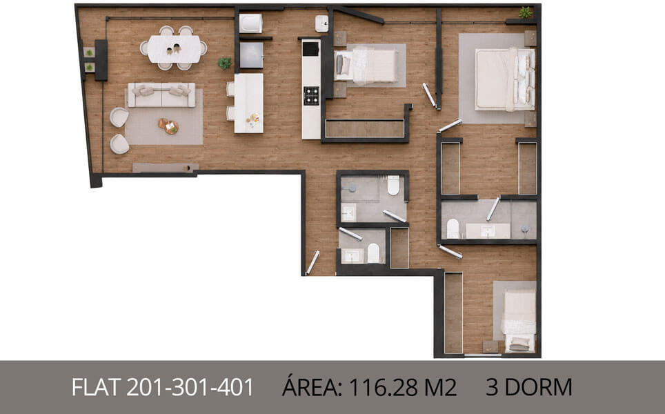Departamentos en venta en Surco Neptuno, flat 201,301,401 area 116.28m2